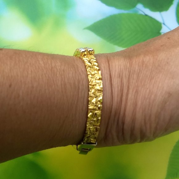 vintage 70s cubic zirconia pebbled gold plate tennis bracelet NWOT - Picture 3 of 10